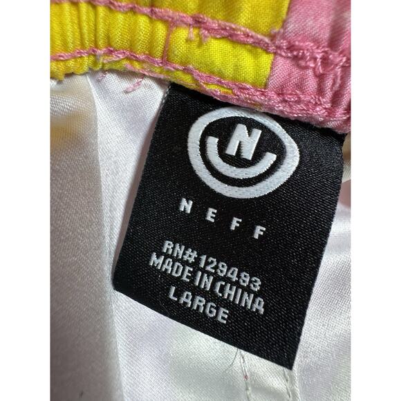 Neff Pink Board Shorts Swim Yellow Ducks Drawstring Closure Pockets | Sz: Large - Picture 3 of 6